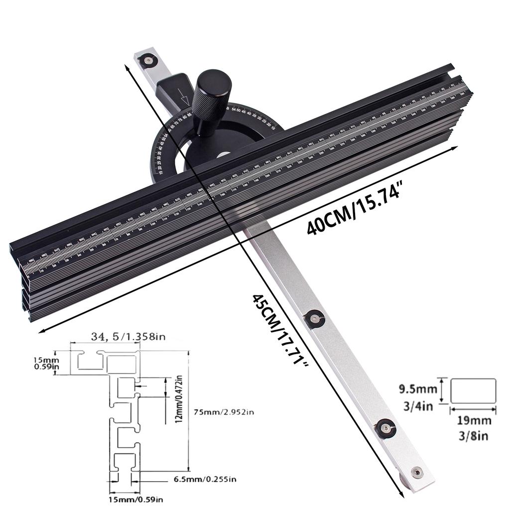1 Set New Miter Gauge and 400MM Aluminium Profile Fence Sawing Assembly Angle Ruler for Table Saw Router Table Woodw