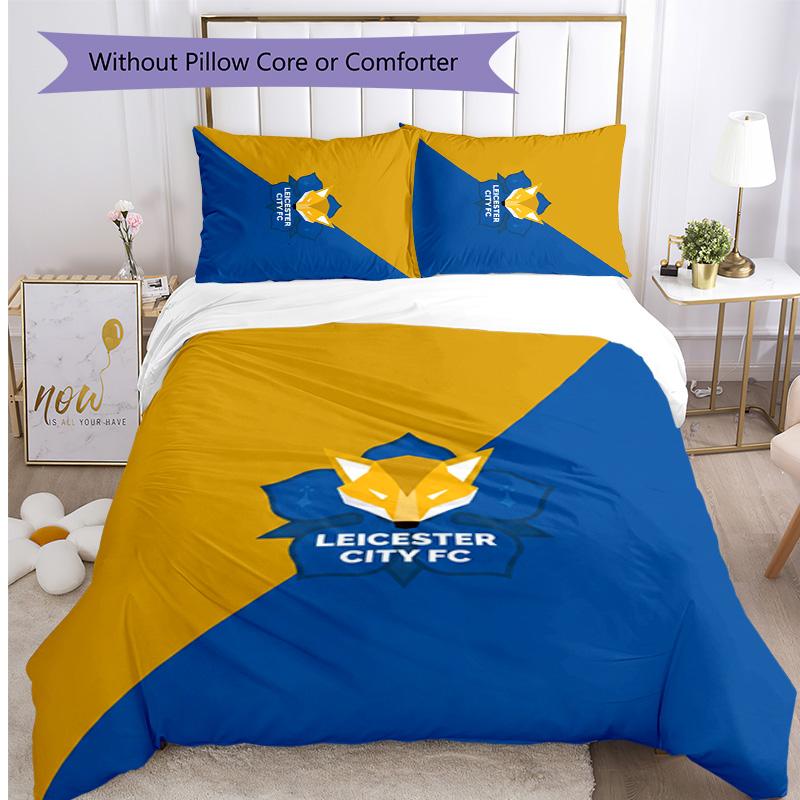 Leicester City Football Printed 3 Pieces Bedding Set, Comfortable Skin Friendly Bedroom Duvet Cover Set