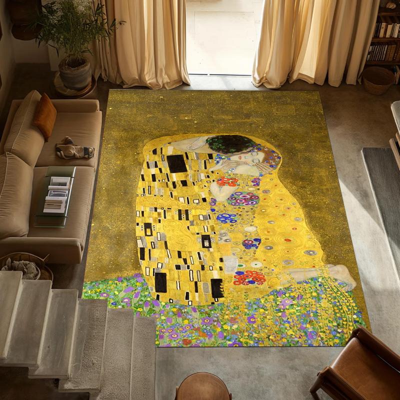 Tappetino Tappeto Tappeto Decorazione Casa Soggiorno Tappeto per Pavimento Klimt Pattern Pittura Design Oro Tappeto per Interni Camera da Letto Decorazione