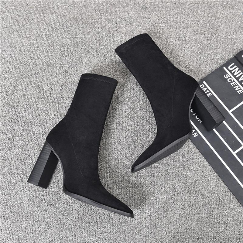 Fashion Autumn Square Toe Slim Women Ankle Boots Thick High Heels Ladies Shoes Fashion Square Toe Short Botas De Mujer