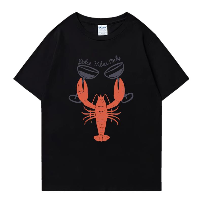 Heißer Verkauf Hummer und Weinglas Grafikdruck Kurzarm T-Shirt Sommer Oberteil Unisex Oversized Unisex T-Shirt
