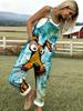 Watercolor Graffiti Cartoon Dog Print Overalls Women's Loose Wide Leg Casual Pants