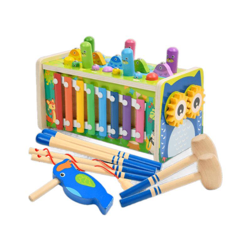 Children's Wooden Educational Toys Set: Elephant Piano, Whack-a-Mole Dinosaur, Tractor, Matching Puzzle for Parent-Child Play