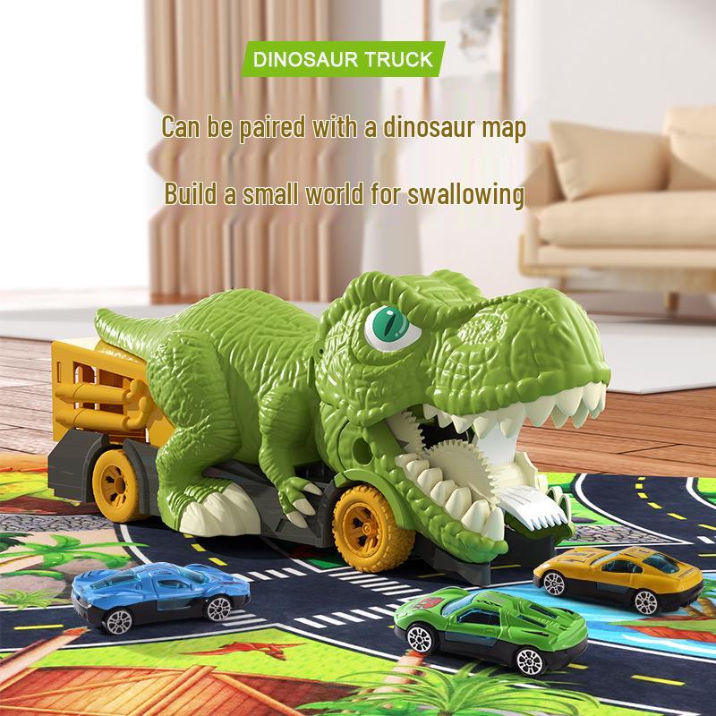 Cross-Border Dinosaur Pull-Back Car: Alloy Toy with Storage Map for Boys