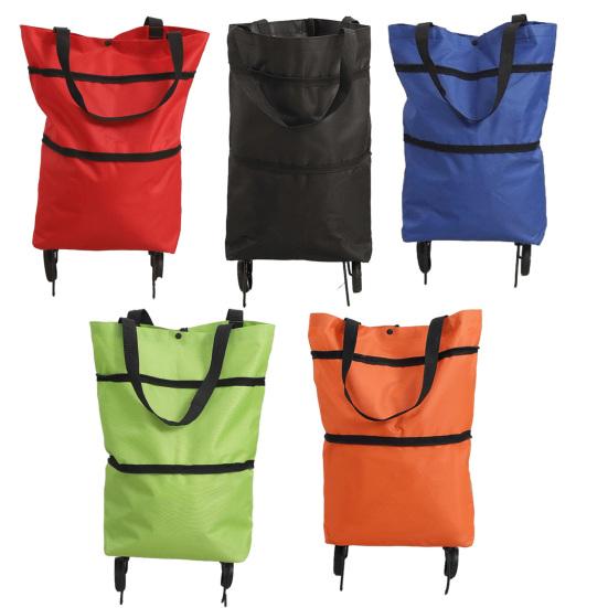 Foldable Shopping Trolley on Wheels Heavy-Duty Waterproof Oxford Fabric Collapsible Grocery Bag with Silent Wheels Rolling Shopping Cart