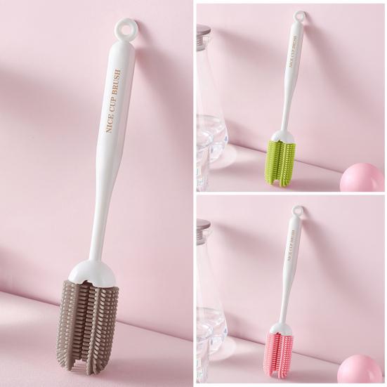 Cleaning Brush with Extended Handle Soft Food-Grade Silicone Head Baby Feeding Bottle Brush Family Bottle Cleaning Tool