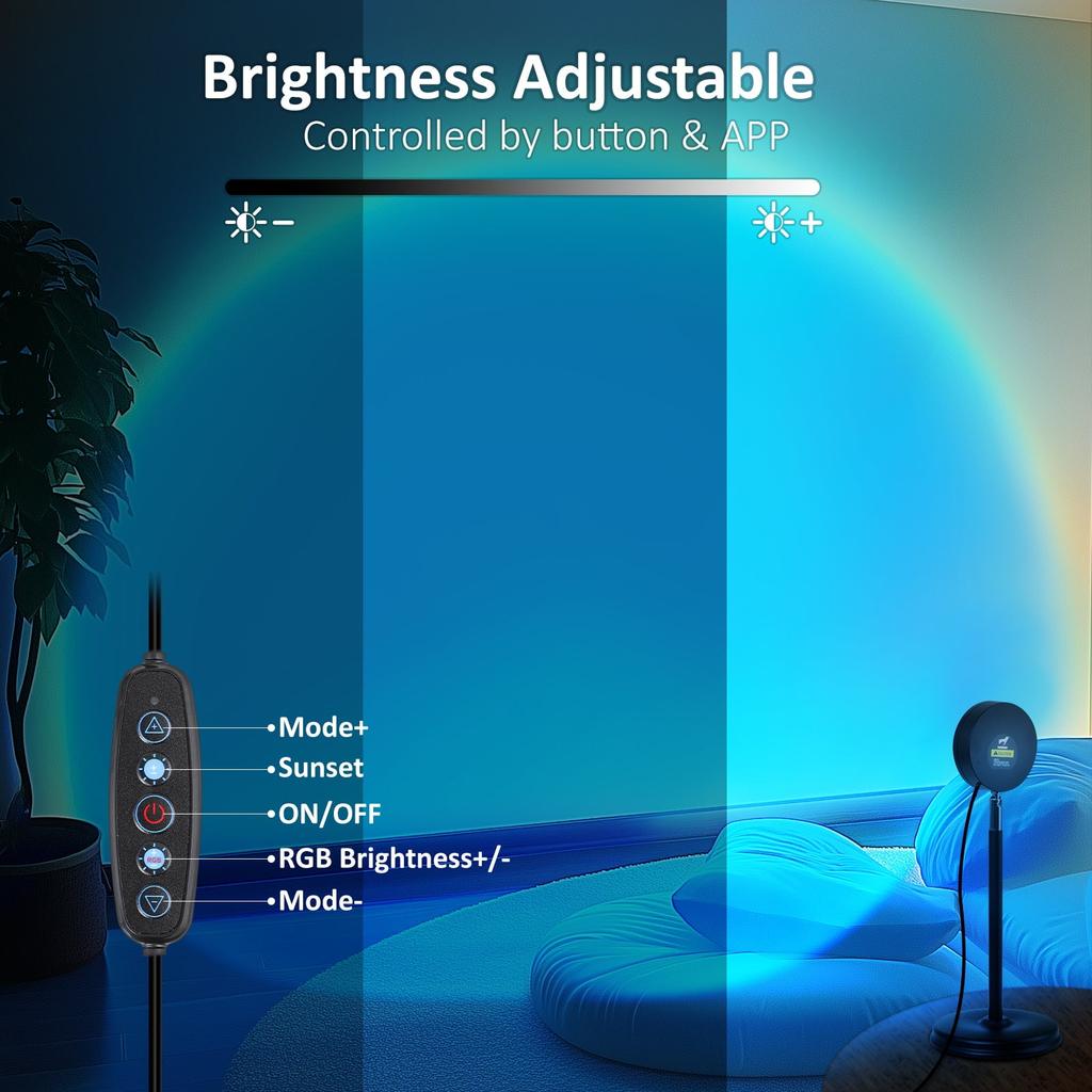 Cpeelsdo Sonnenuntergangslampe Projektor - Mehrfarbig wechselnde LED-Projektionslichter mit App-Steuerung für Schlafzimmer, Fotografie, Party, TikTok Live, Raumdeko