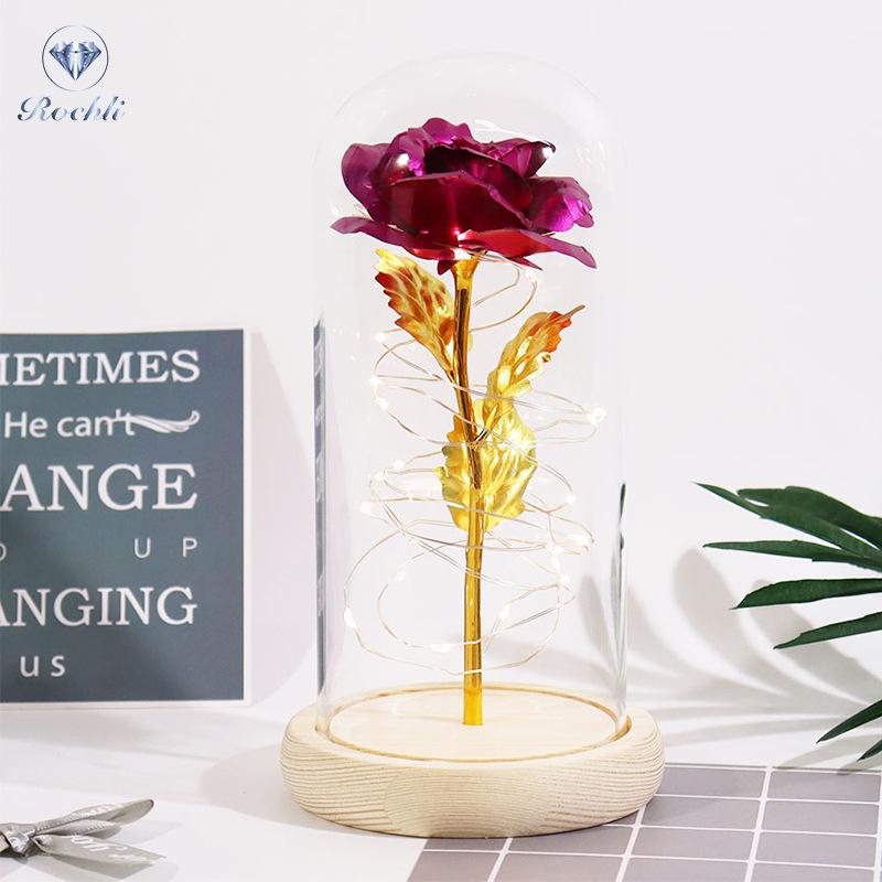 Gold Foil Rose Eternal Flower Glass Cover Gift for Valentine's Day, Christmas, New Year