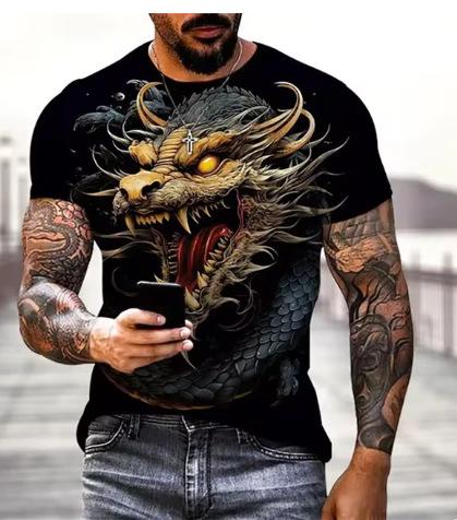 Dragon 3D printed T-shirt men's and women's casual fashion streetwear oversized short-sleeved T-shirt Harajuku children