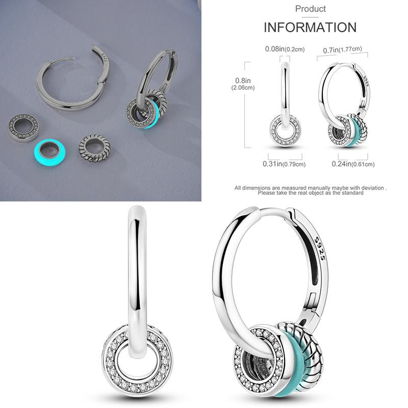 Sparkling Women Hoop Earrings 925 copper Heart Shape Star Moon Round Blue Zircon Fit Origina Drop Earrings Zircon Holiday gifts