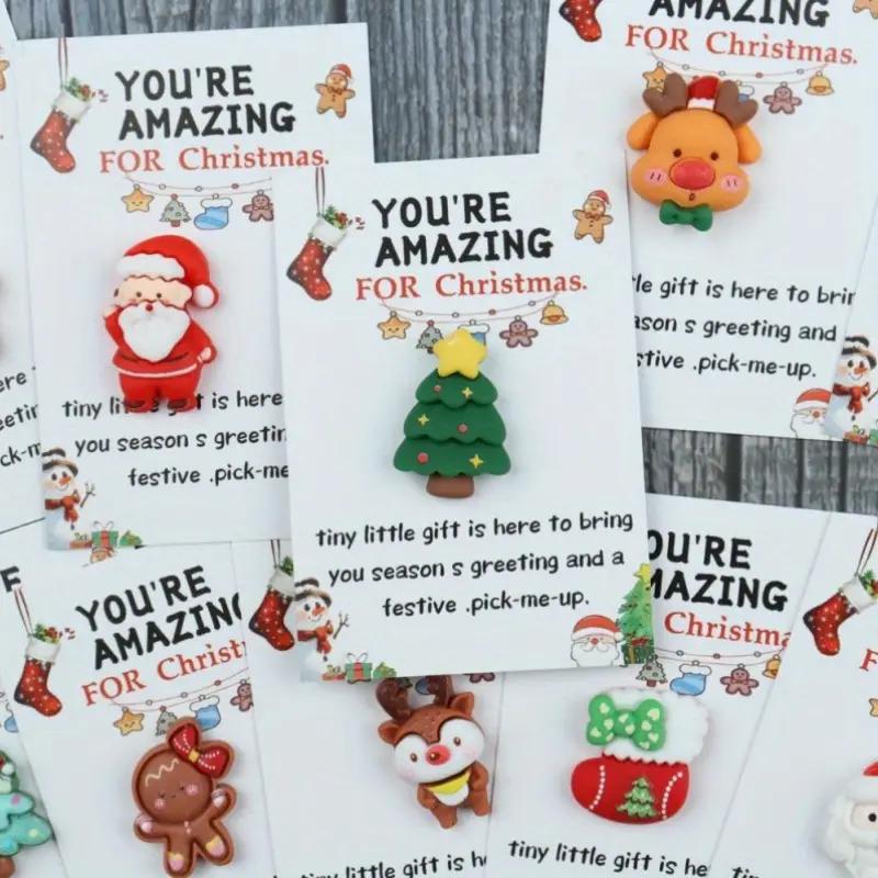 10/40PCS Random Festive Christmas Cards with Resin Charms, Holiday Gifts, Pocket Hug, Emotional Support for Friends & Family