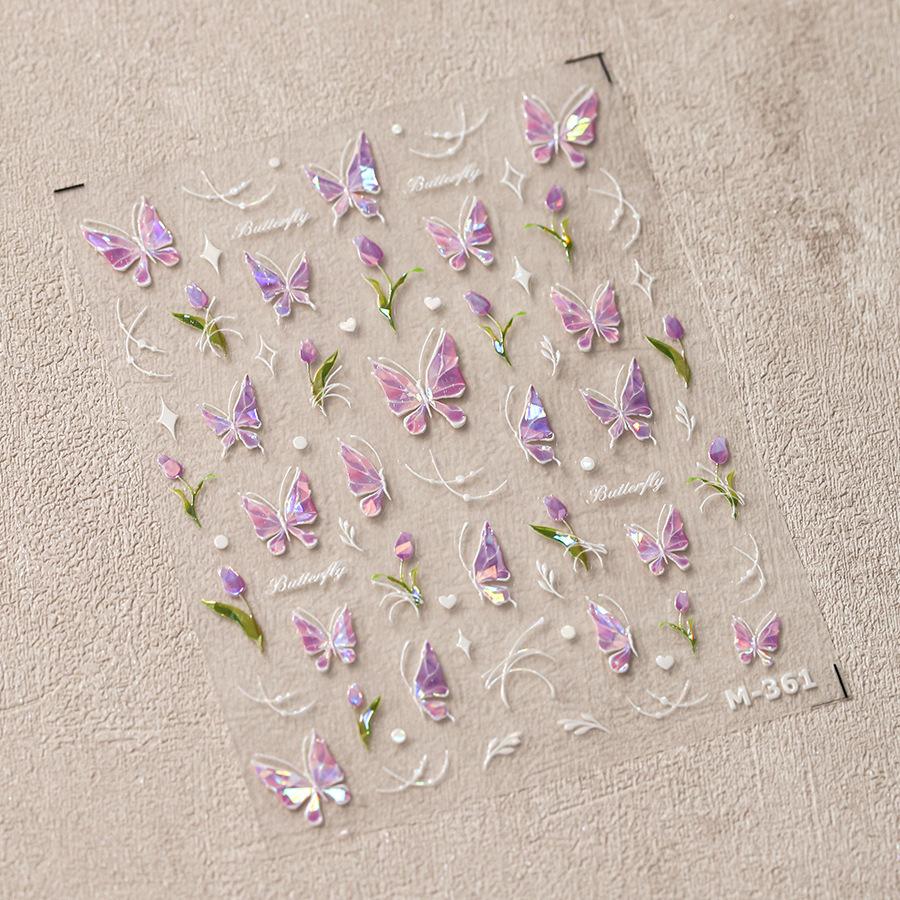 1Pcs 5D Embossed Aurora Butterfly Nail Art Stickers Self Adhesive Decals For Nails Decoration DIY 3D Acrylic Nail Supplies Parts