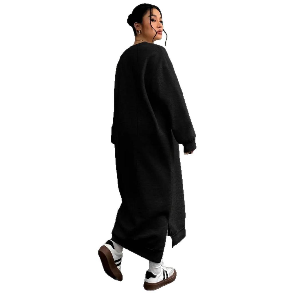 Women's Winter Warm Lazy Style Slimming Long Sleeve Knee-Length Sweatshirt Dress: Casual & Versatile.