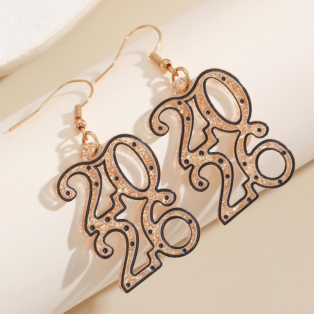 2026 New Year Geometric Glitter Minimalist Hollow Earrings