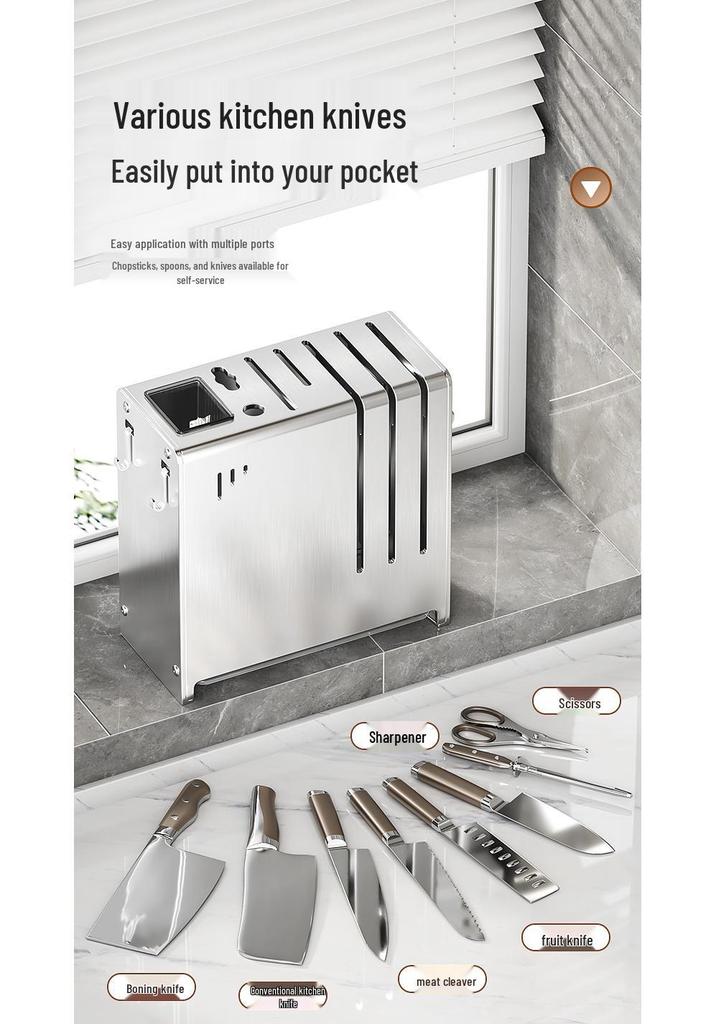 Stainless Steel Wall-Mounted Chopstick & Knife Holder with Drip Rack