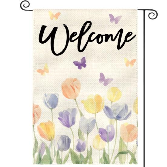 Double-Sided Garden Flag for Porch 12x18 Inch Fade-Resistant Spring Floral Butterfly Print Decorative Flag for Outdoor Yard Patio Mailbox Seasonal