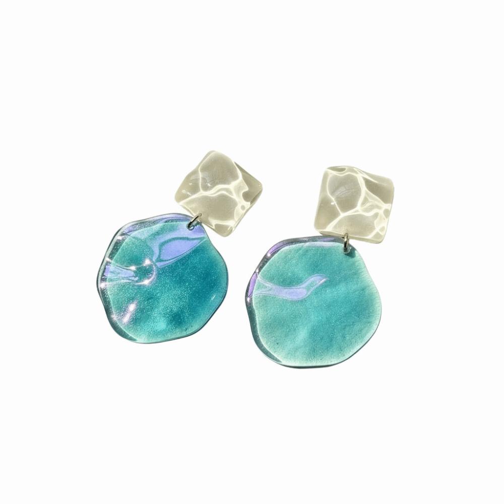 Sweet Irregular Geometric Ear Stud Wavy Round Jewelry Transparent Dangle Earrings  Korean Style синий