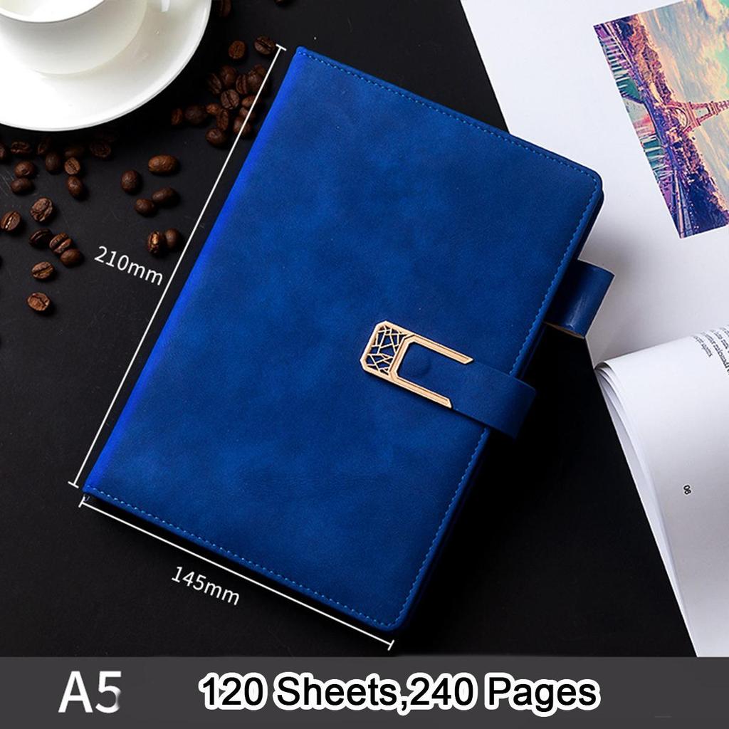 A5 Buckled Leather Student Subject Notebook, Business Notepad, Meeting Record Book, Thickened Diary, Travel Log, 120 Sheets 240 Pages