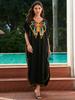 EDOLYNSA Plus Size Schwarz besticktes Kaftan Schwarzes Sommer Langes Strandkleid Damen Homewear Outfit Badeanzug Cover Up Loose Caftan