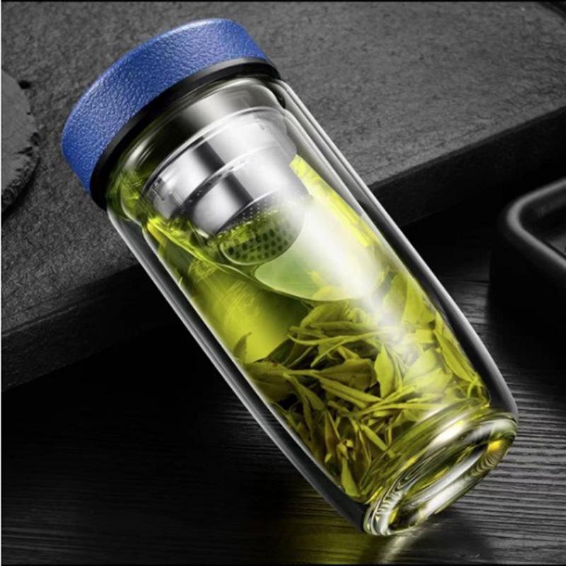 450ML Glass Water Bottle Oval Shaped Double Layer Tea Water Cup Infuser Tumbler Drinkware Water Bottle With Tea Filter