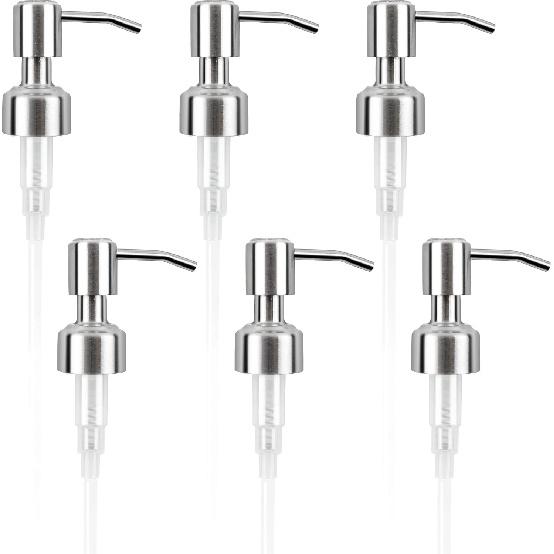 6 Pack Soap Dispenser Pump Replacement, 304 Rust Proof Stainless Steel Soap Dispenser Lids for Regular 28/400 Neck Bottles, Soap and Lotion Dispenser