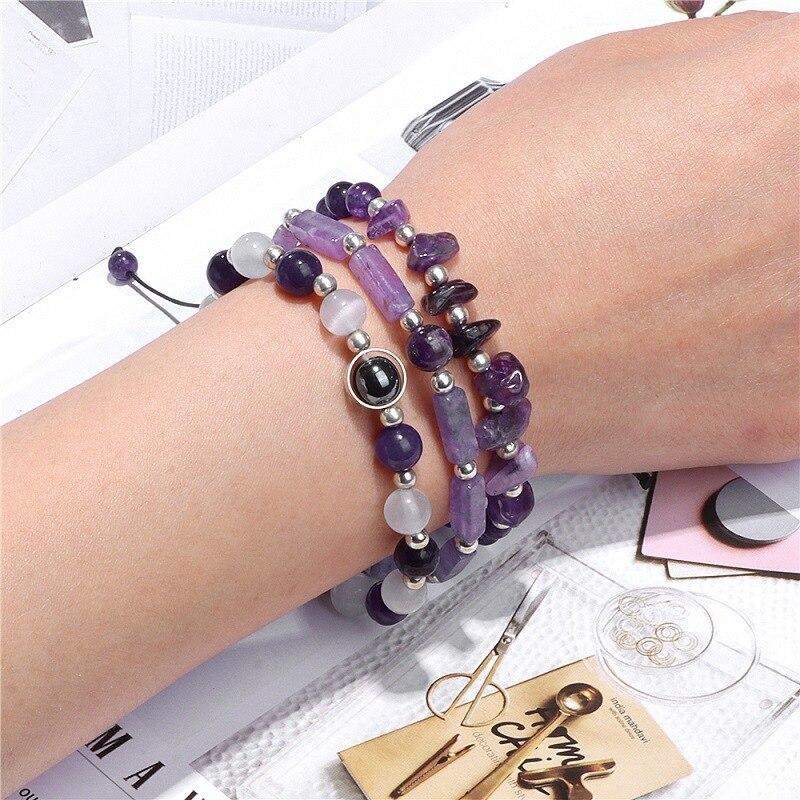 Natural Amethyst Beaded Bracelet, Handmade Gemstone Jewelry for Women and Men