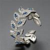 Luxury Female White Blue Zircon Stone Silver Color Wedding Rings Promise Open Adjustable Engagement Jewelry For Women