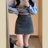 Women's Gray Wool Woolen High Waist Pencil Skirt - Winter 2026 Korean Style, Hip Wrap, Slimming, Versatile, Black.