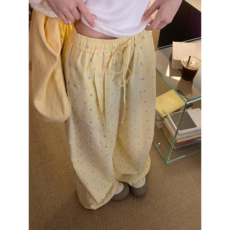 2025 Women's Yellow Jacquard Straight-Leg High-Waisted Slimming Summer Pants