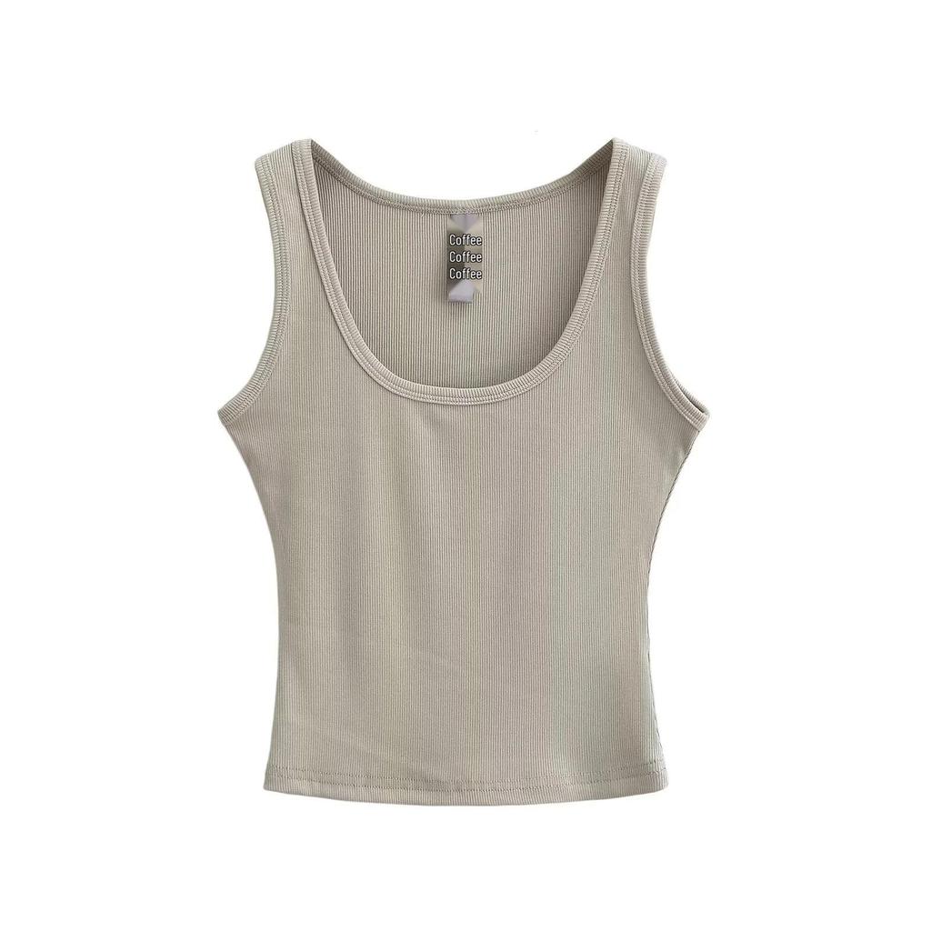 2024 Spring/Summer U-Neck Slim Fit Sleeveless Tank Top: Women's Solid Color Bodycon Camisole