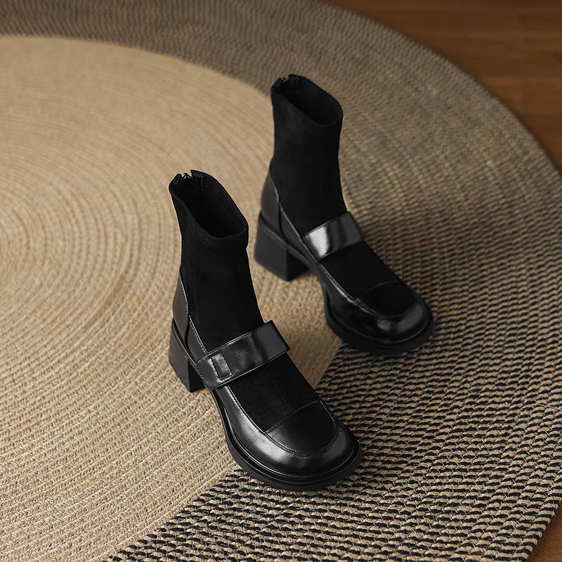 Krazing Pot Microfiber Winter Round Toe Modern Platform Size 33 Boots Size 43 Women Fashion Flock Elastic Ankle Boots