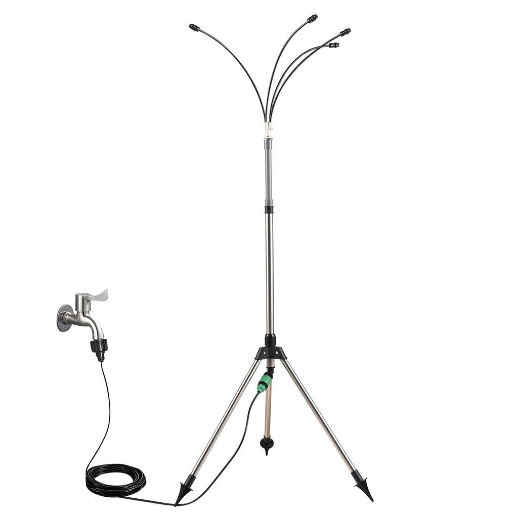 Outdoor Water Misting Cooling System 4 Heads 26Ft/8M Line 360 Degree Tube 3/4 Hose Plug Misters