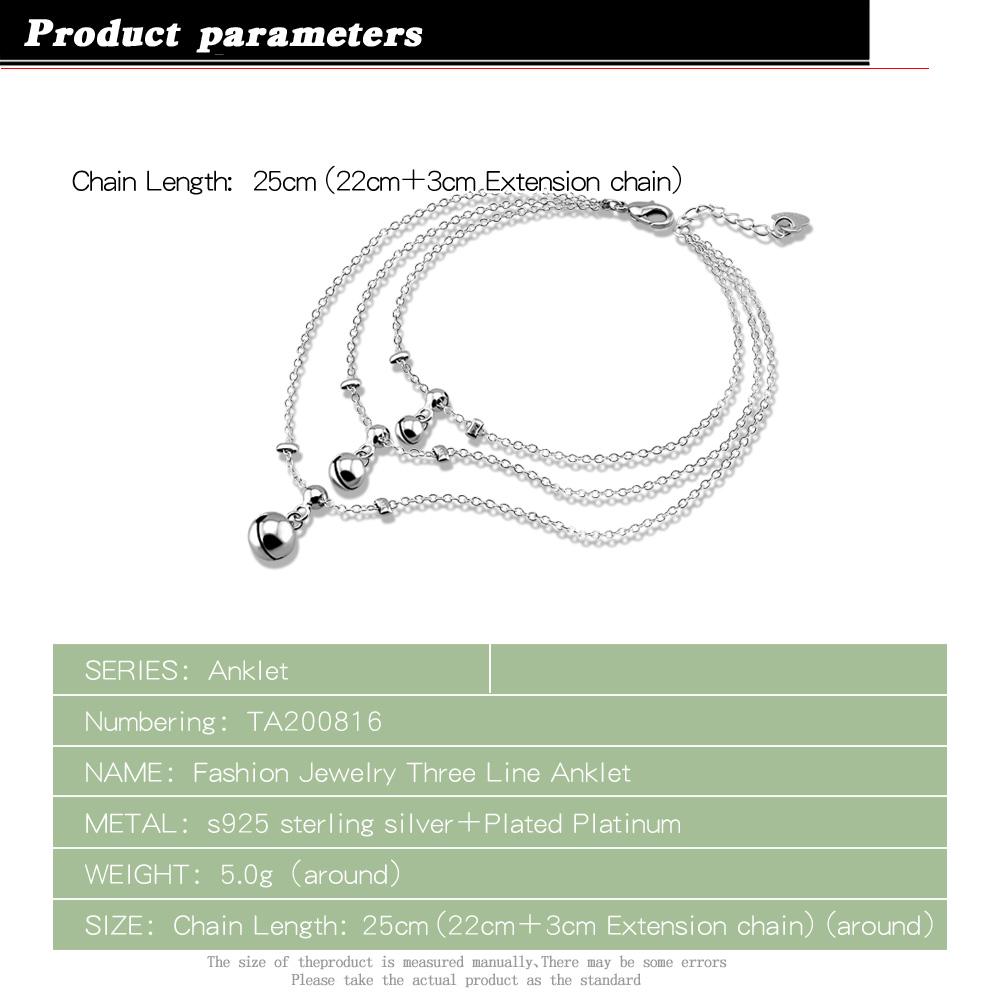 Moda letnia Biżuteria srebrna 925 Sterling Silver Anklet Wielowarstwowy wisiorek z dzwonkiem Projekt Solid Silver Anklet Lady Lovely