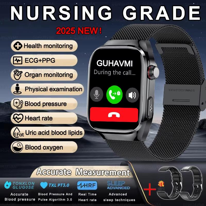 2025 New Uric Acid Blood Lipids Smart Watch Men ECG+PPG Blood Pressure Blood Oxygen Bluetooth Call Health Smartwatchs for IOS Android