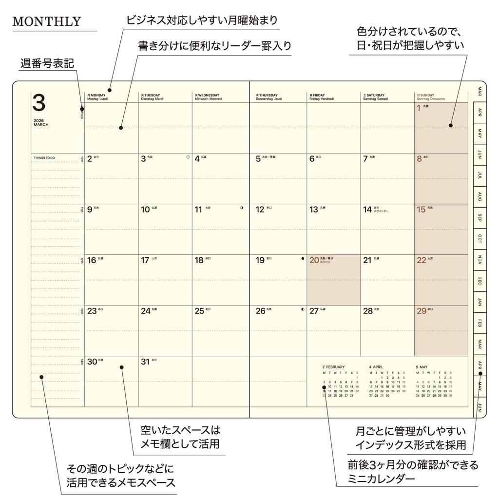 LACONIC 2026 March Start B6 Weekly Pocket Planner Navy LIM98-240NV, Japanese Schedule Notebook for Work and Daily Use