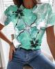 Sommer Dame 3D-trykte Blomster T-skjorte Mote Trend Topper Dame Casual Kortermet Klær Jenter O-hals Elegante T-skjorter