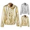 Men Jacket Zipper Closure Sparkling Long Sleeve Breathable Windproof Keep Warm Cotton Blend Autumn Shining Men Zip-up Jacket Streetwear for Daily Wear