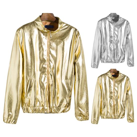 Men Jacket Zipper Closure Sparkling Long Sleeve Breathable Windproof Keep Warm Cotton Blend Autumn Shining Men Zip-up Jacket Streetwear for Daily Wear