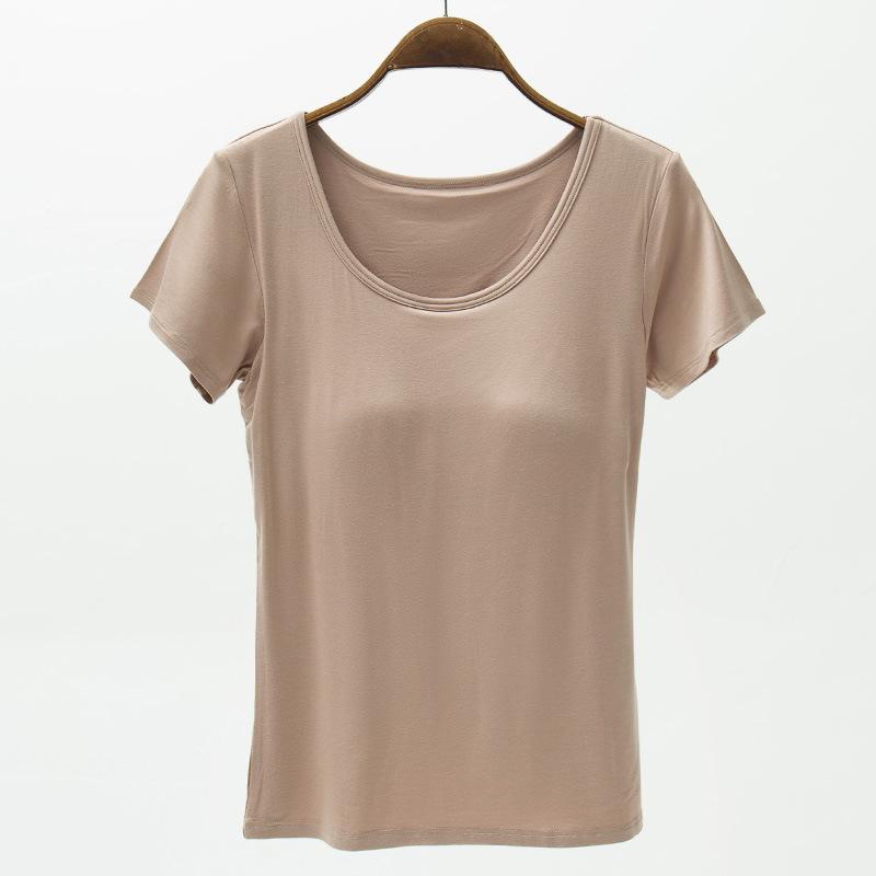 VEZFAA Women's Fashion Casual Summer Spring Solid Color Print Short Sleeve O-Neck Blouses & Shirts