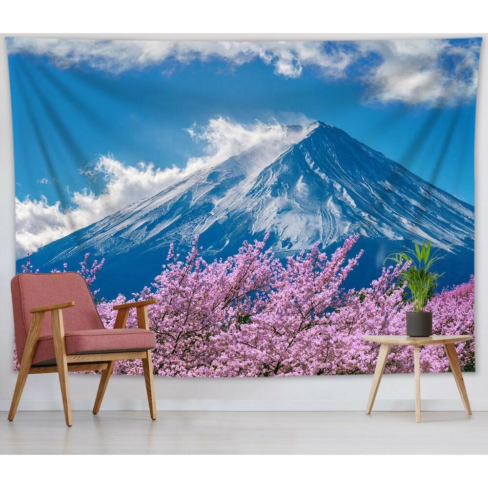 Japan tapestry Mount Fuji pink flower 75x100