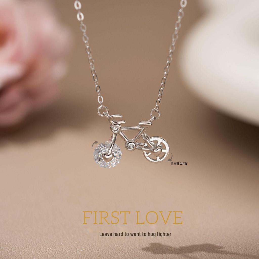 Lively Bicycle S925 Sterling Silver Necklace: Exquisite, Cute, Light Luxury with Bling Zircon Clavicle Chain for Women