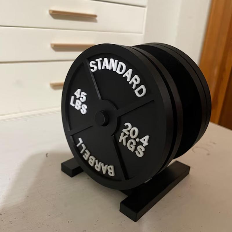 Weight Plate Coaster Set Holder Drink Coaster With Four Black Coasters For  Cold Drink For Bar Home Kitchens, Fitness Gyms