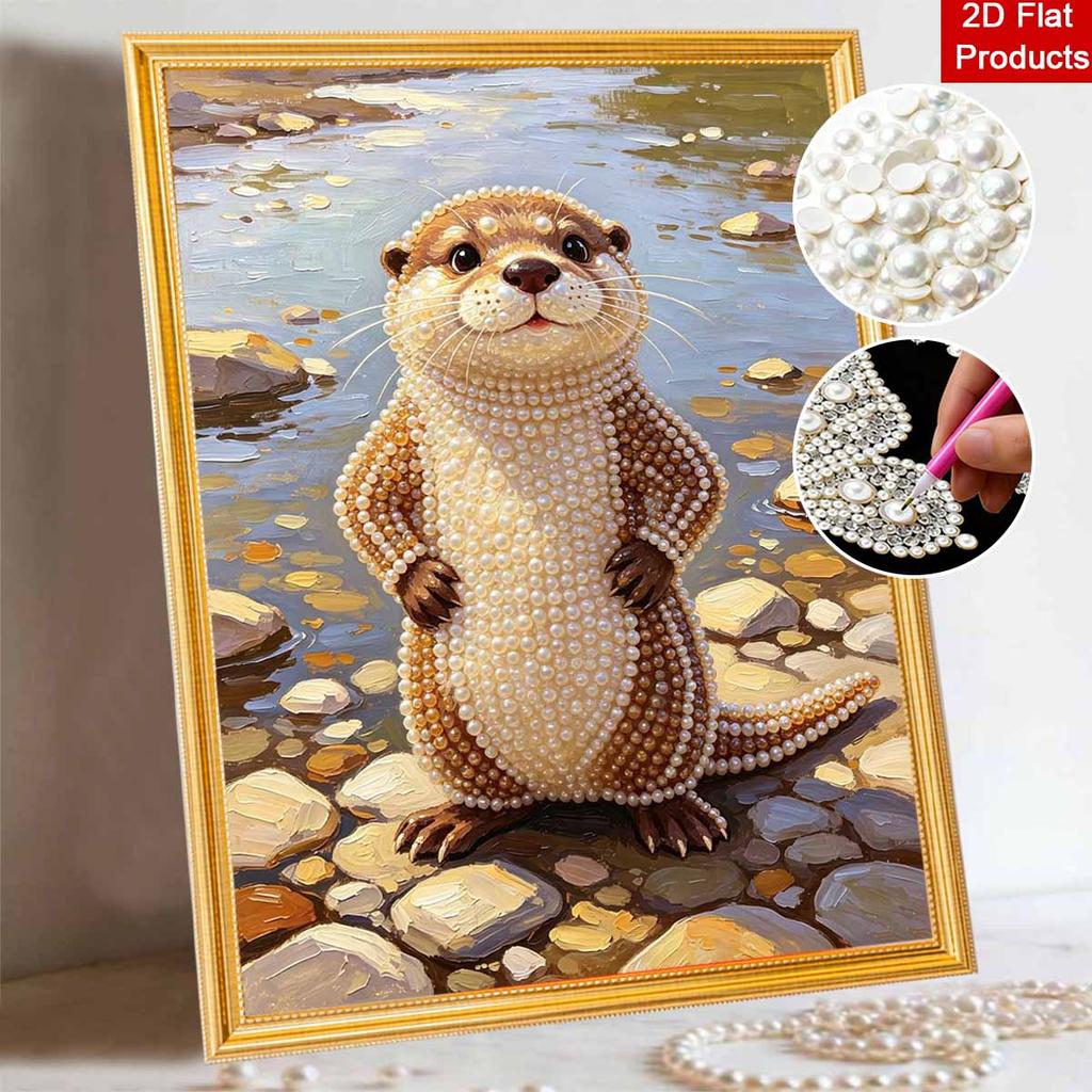 Stretched Frame Pearl Art Kit Cute River Otter DIY Sparkling Bead Canvas Relaxing Hobby Gift for Handicraft Enthusiasts Home Decor Art