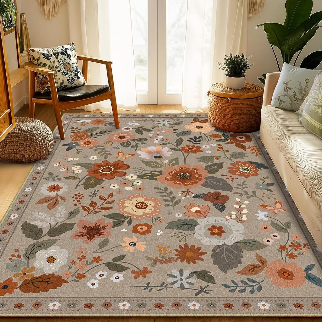 Crystal velvet carpetFloral  Area Rug Machine Washable Soft Print Boho Carpet Non Slip Doormat Low Pile Flower Area Rugs for