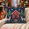 [Printed Design - Not Textured] 1pc Christmas Style Retro Reindeer Cottage Pillowcase, Flat 2D Printing Process, Light-Toned Decorative Pillowcase for