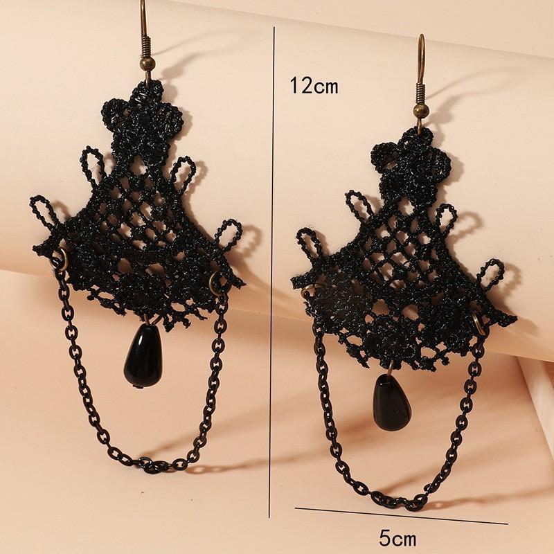 New European and American Popular Ethnic Style Retro Earrings Fringed Black Lace Earrings Jewelry