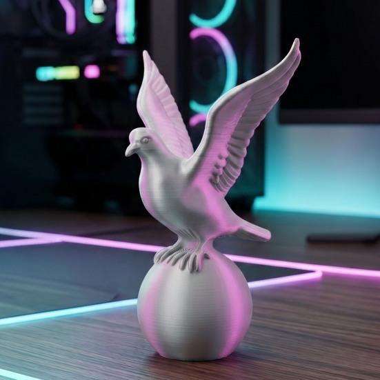Figurina di Uccello Bianco Stampata in 3D Piccolo Uccello della Pace su Palla Statua Piccola Scultura Decorativa di Uccello per Interni Scrivania Scaffale Decorazione