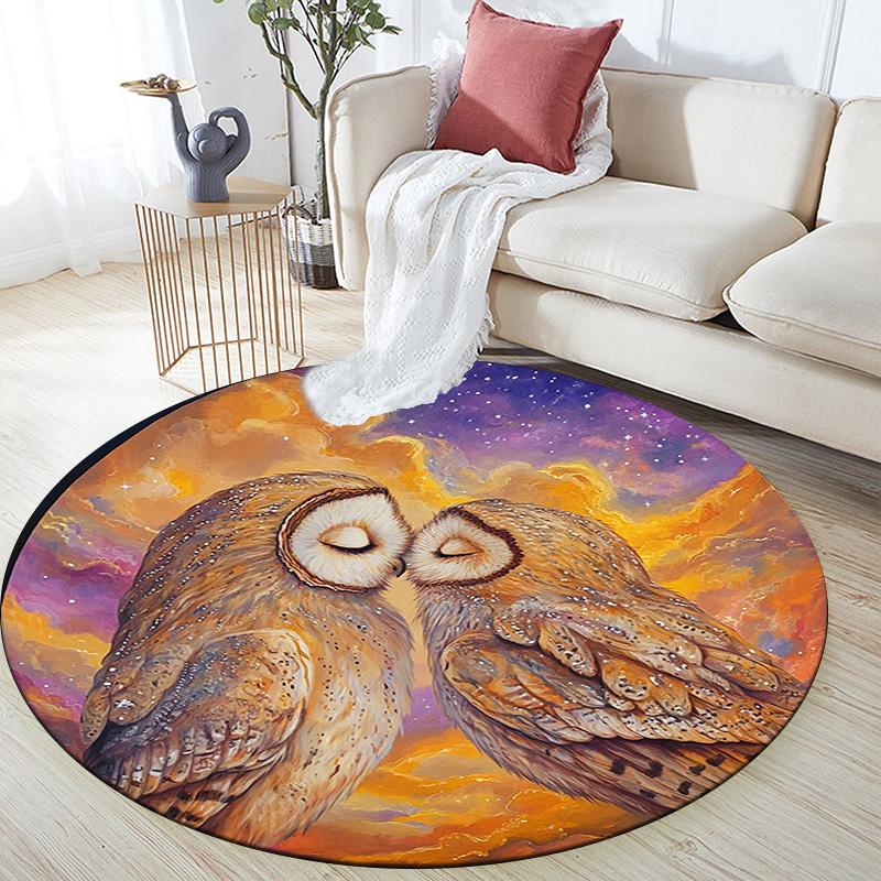 Owl Kisses Round Area Rug,Carpet Rug for Living Room Bedroom Sofa Playroom Decor,Non-slip Floor Mat