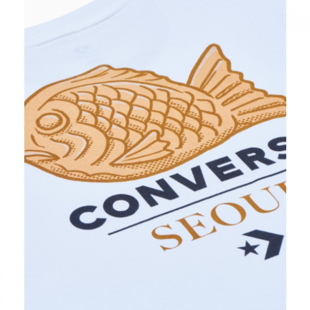 Converse Seoul CiTy Bungeo Bread Back PrinT ShorT Sleeve T shirT Oversized whiTe