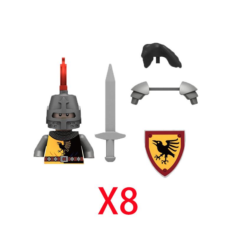 MOC Mittelalterliche Burg Rabe Schwarzer Falke Ritter Figuren Bausteine Infanterie Kriegswaffe Soldat Schild Schwert Rüstung Kinderspielzeug B143